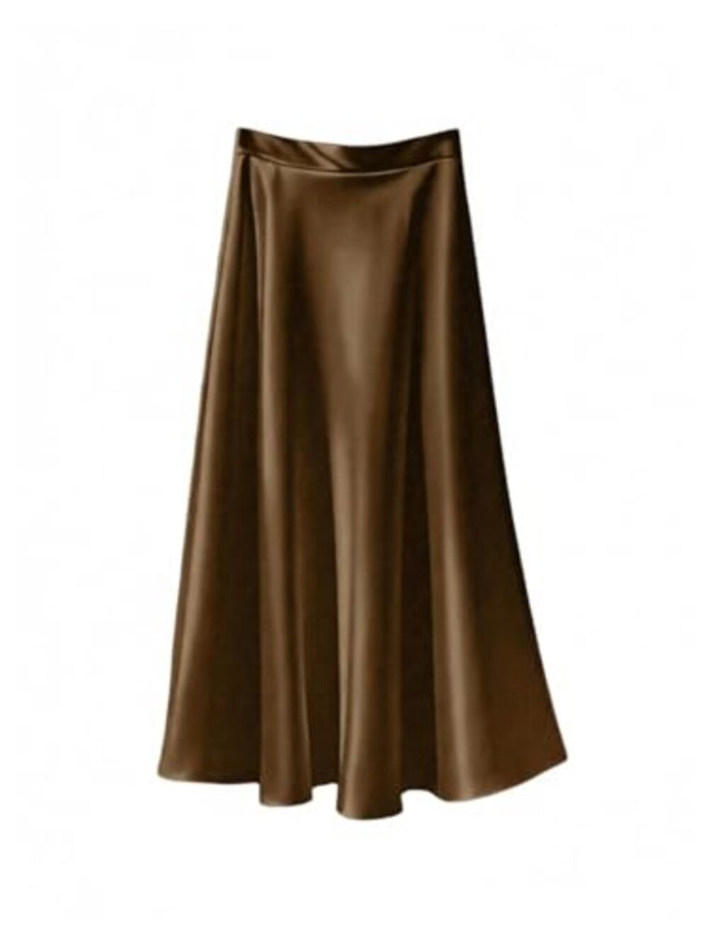 Silky High Rise Flared Midi Skirt with Metal Decor